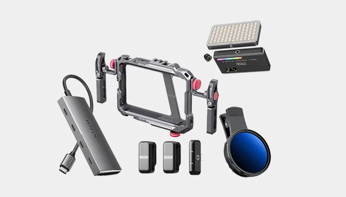 Conjunto de acessórios para kit de gravação de vídeos com iPhone