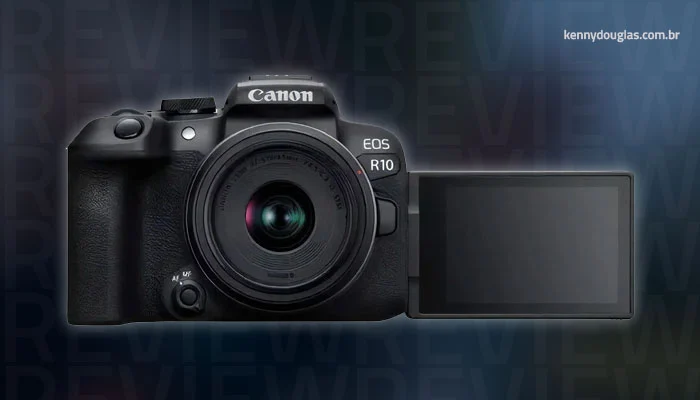 Tela articulável da Canon EOS R10 exibindo prévia de vídeo em 4K