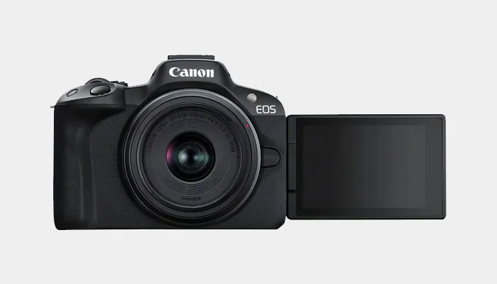 Tela articulada da Canon EOS R50 para vlogs e selfies
